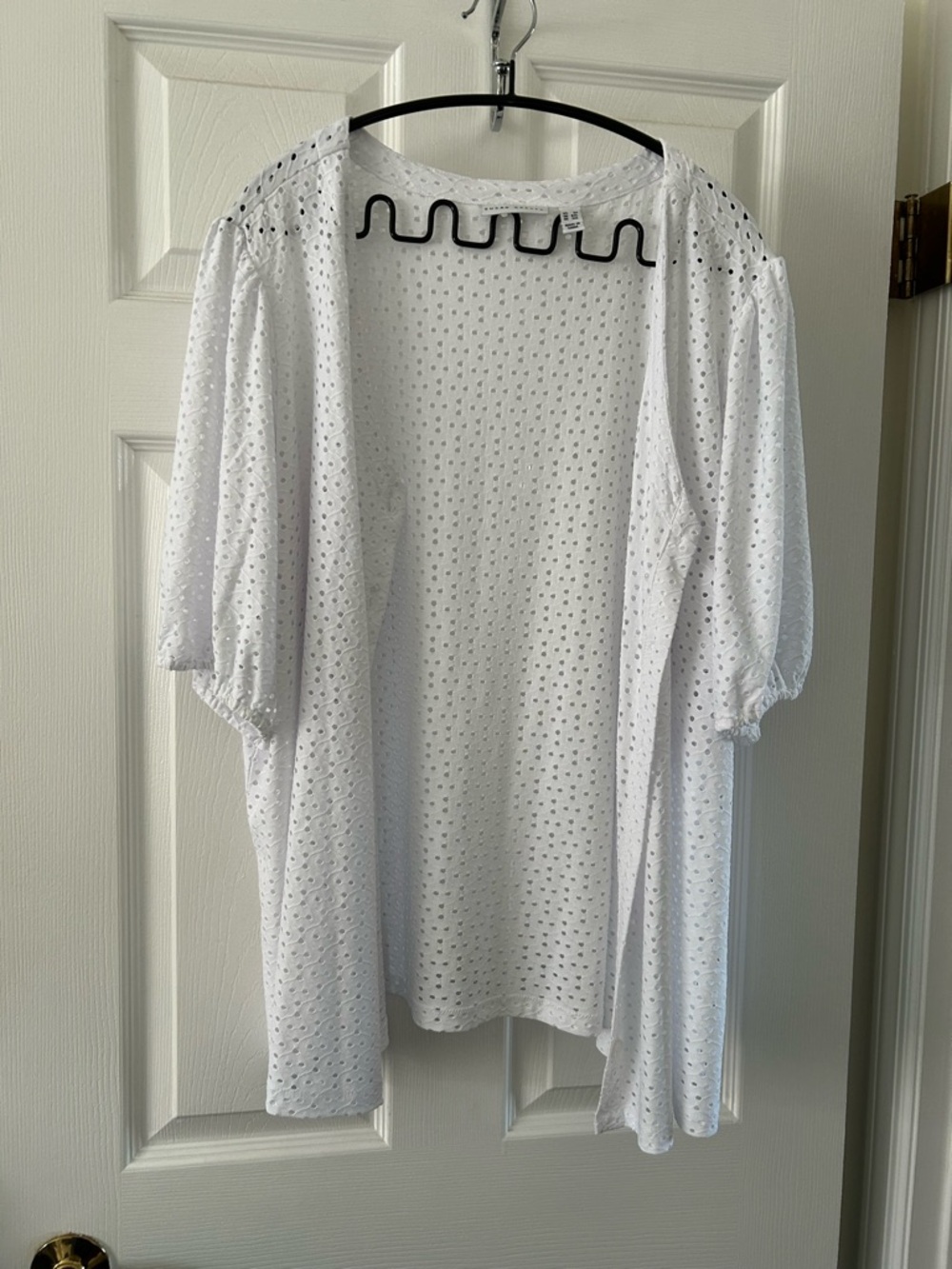 Susan Graver White Eyelet Open-Front Top